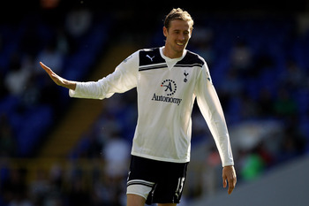 LONDON, ENGLAND - APRIL 09: Peter Crouch of Spurs gestures during the Barclays Premier League match between Tottenham Hotspur and Stoke City at White Hart Lane on April 9, 2011 in London, England.  (Photo by Ian Walton/Getty Images)