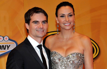 LAS VEGAS, NV - DECEMBER 03:  (L-R) NASCAR driver Jeff Gordon and his wife Ingrid Vandebosch attend the NASCAR Sprint Cup Series awards banquet at the Wynn Las Vegas Hotel on December 3, 2010 in Las Vegas, Nevada.  (Photo by David Becker/Getty Images for