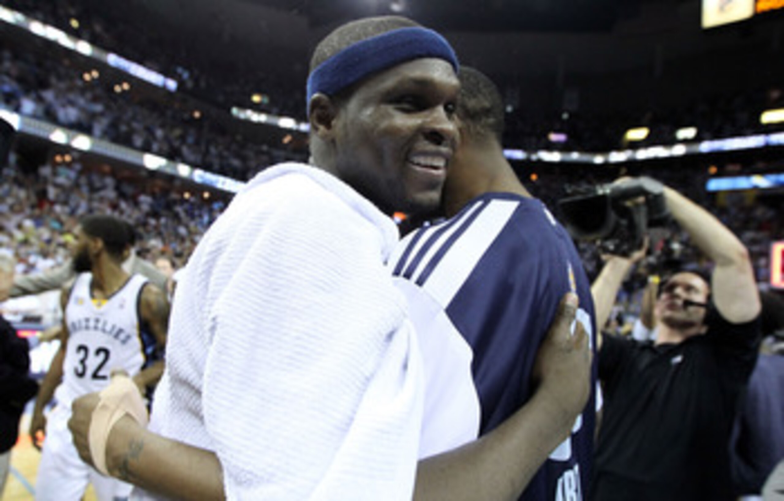 MEMPHIS, TN - APRIL 29: Zach Randolph #50 of the Memphis Grizzlies celebrates after the Grizzlies beat the San Antonio Spurs 99-91 in Game Six of the Western Conference Quarterfinals in the 2011 NBA Playoffs at FedExForum on April 29, 2011 in Memphis, Ten MEMPHIS, TN - APRIL 29: Zach Randolph #50 of the Memphis Grizzlies celebrates after the Grizzlies beat the San Antonio Spurs 99-91 in Game Six of the Western Conference Quarterfinals in the 2011 NBA Playoffs at FedExForum on April 29, 2011 in Memphis, Ten