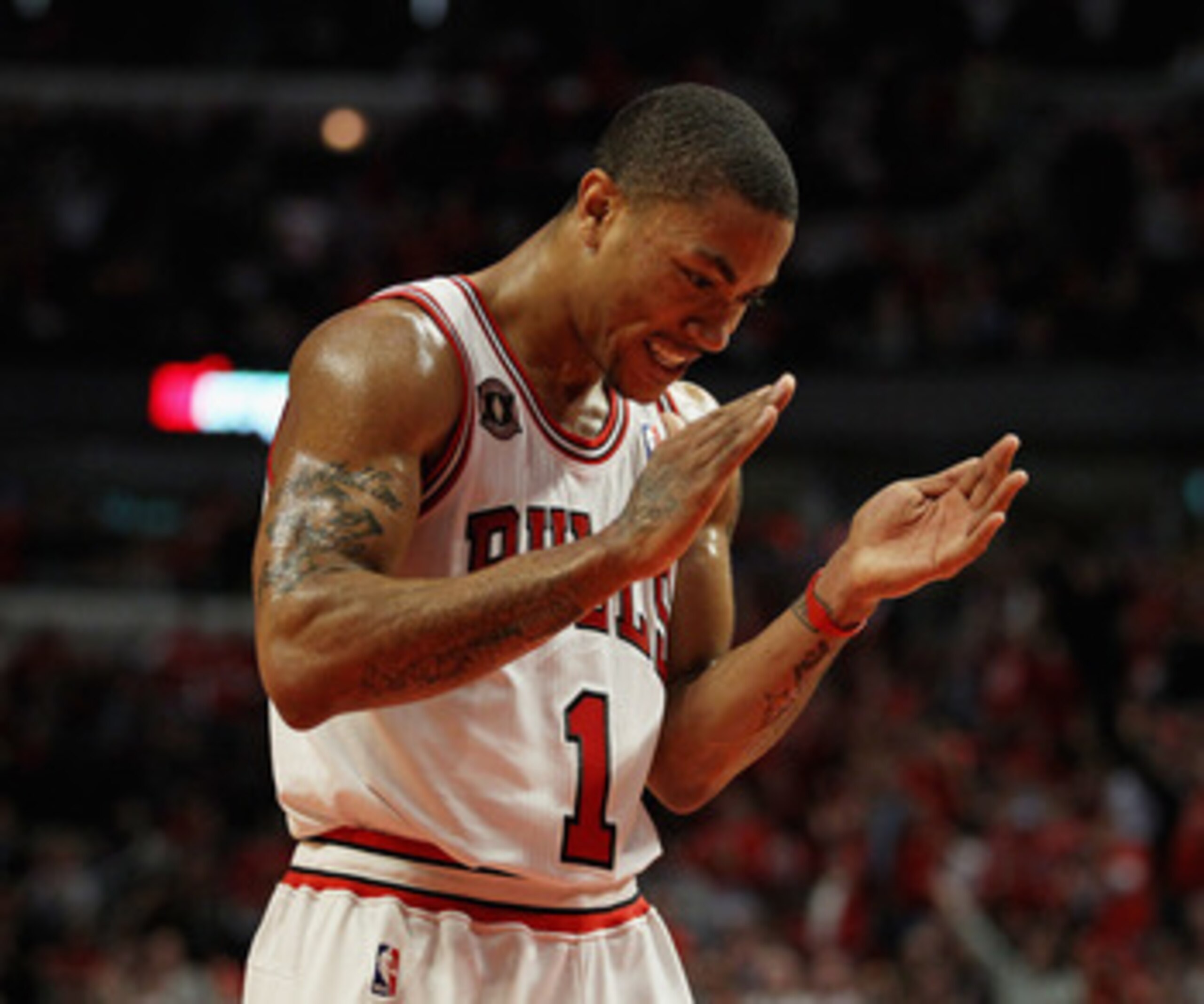 CHICAGO, IL - APRIL 26: Derrick Rose #1 of the Chicago Bulls claps while celebrating a play against the Indiana Pacers in Game Five of the Eastern Conference Quarterfinals in the 2011 NBA Playoffs at the United Center on April 26, 2011 in Chicago, Illinoi CHICAGO, IL - APRIL 26: Derrick Rose #1 of the Chicago Bulls claps while celebrating a play against the Indiana Pacers in Game Five of the Eastern Conference Quarterfinals in the 2011 NBA Playoffs at the United Center on April 26, 2011 in Chicago, Illinoi