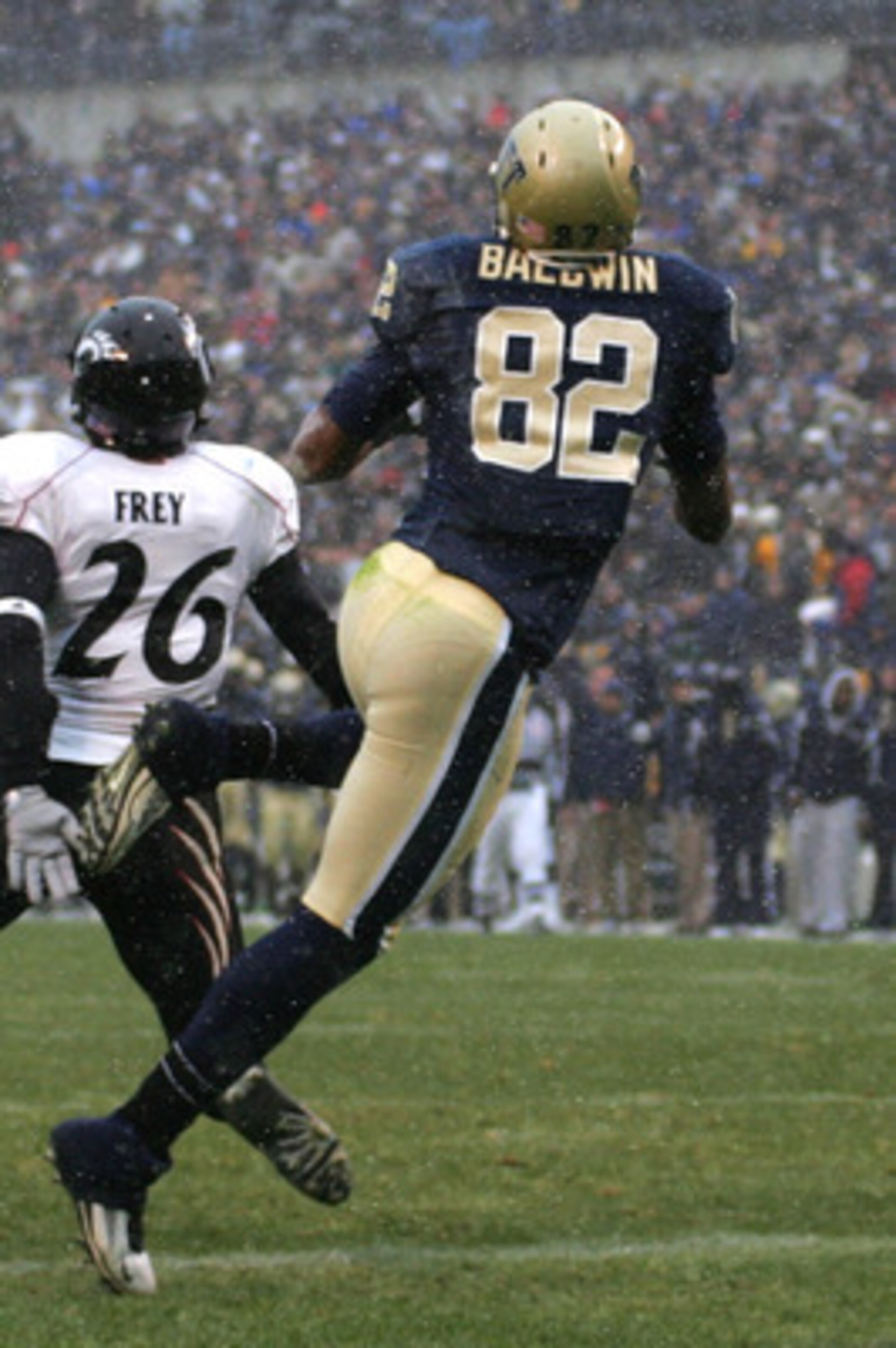 PITTSBURGH - DECEMBER 05:  Jonathan Baldwin #82 of the University of Pittsburgh Panthers catches a touchdown in the fourth quarter against the Cincinnati Bearcats on December 5, 2009 at Heinz Field in Pittsburgh, Pennsylvania. (Photo by Jared Wickerham/Ge