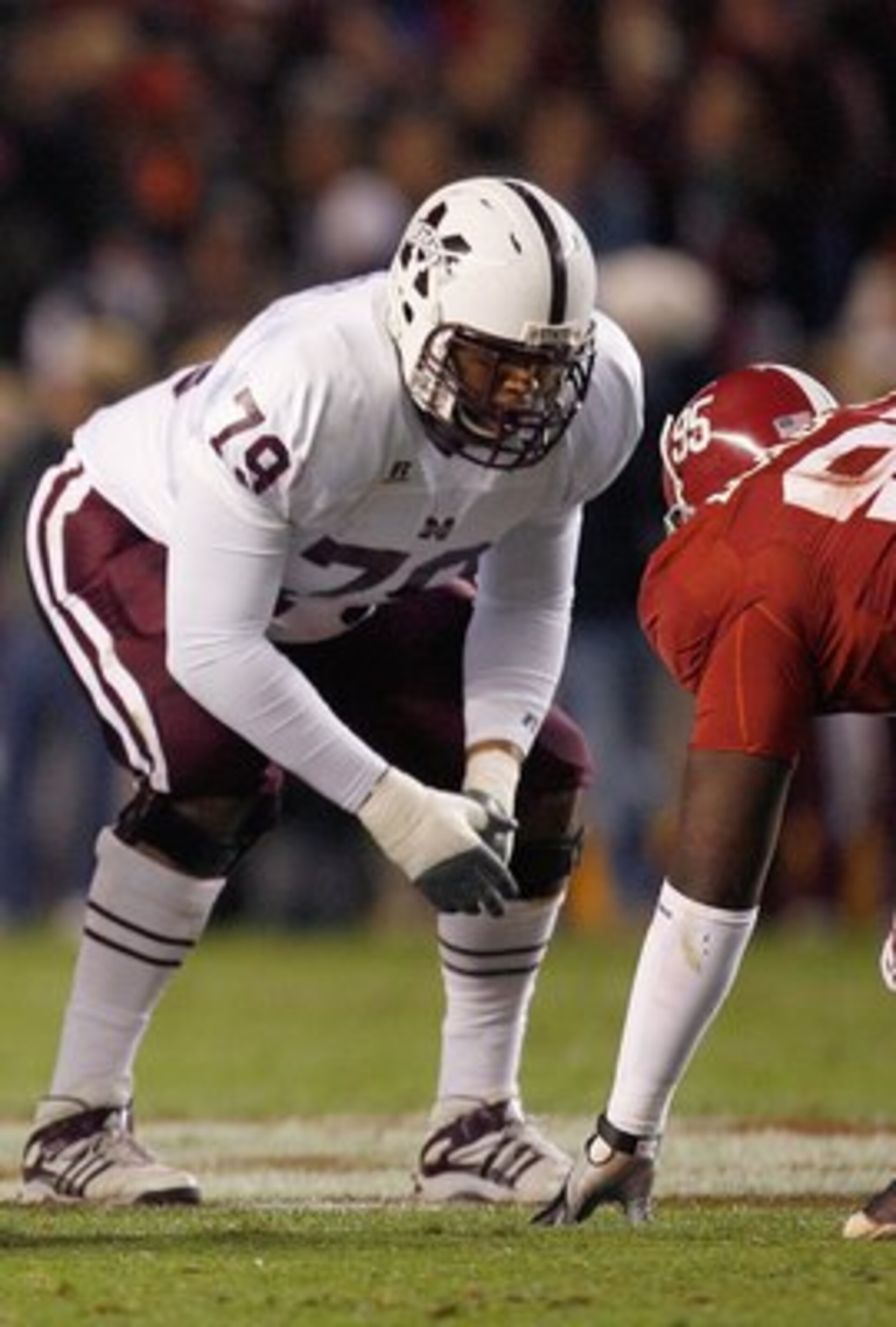 TUSCALOOSA, AL - NOVEMBER 15: J.C. Brignone #70 and Derek Sherrod #79of the Mississippi State Bulldogs get ready on the line of scrimmage during the game against the Alabama Crimson Tide at Bryant-Denny Stadium on November 15, 2008 in Tuscaloosa, Alabama TUSCALOOSA, AL - NOVEMBER 15: J.C. Brignone #70 and Derek Sherrod #79of the Mississippi State Bulldogs get ready on the line of scrimmage during the game against the Alabama Crimson Tide at Bryant-Denny Stadium on November 15, 2008 in Tuscaloosa, Alabama