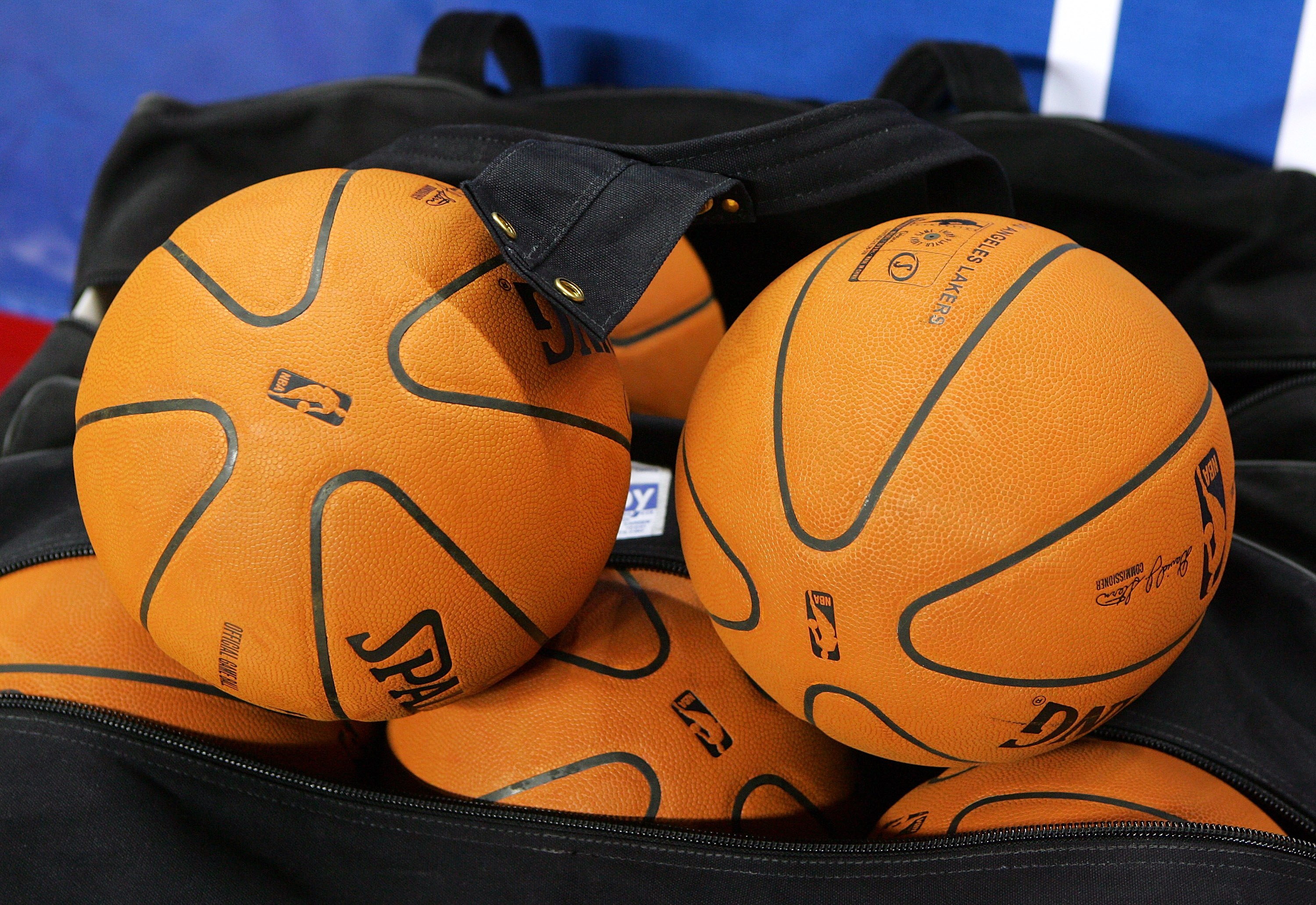 LAS VEGAS - OCTOBER 15:  A bag of the NBA's new microfiber composite basketballs is seen before the start of the Los Angeles Lakers-Phoenix Suns preseason game at the Thomas & Mack Center October 15, 2006 in Las Vegas, Nevada. NOTE TO USER: User expressly