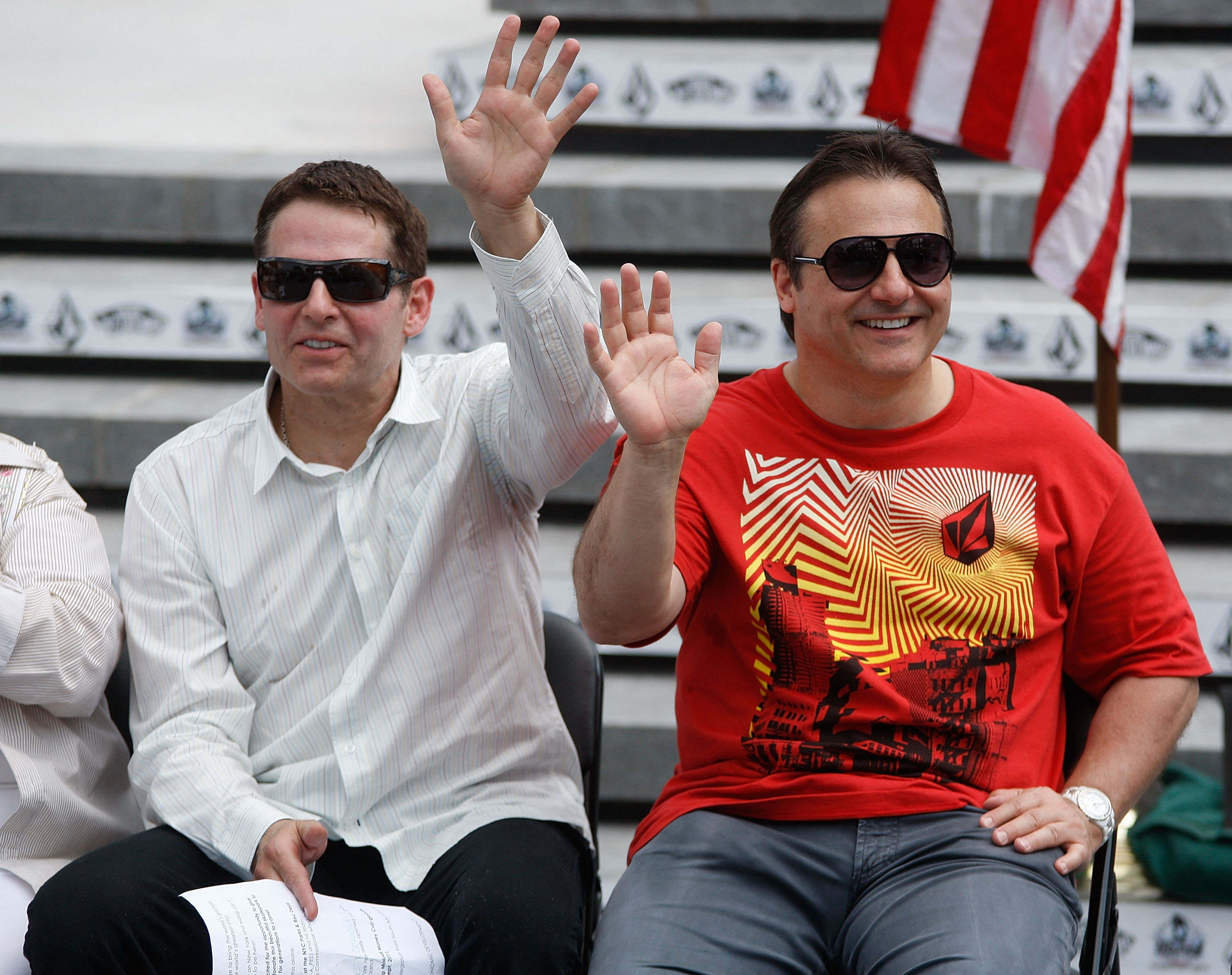 NEW YORK - JUNE 04:  Brothers Joe and George Maloof talk during the Maloof Money Cup ribbon cutting ceremony on June 4, 2010 at Flushing Meadows Corona Park in the Flushing neighborhood of the Queens borough of New York City.  (Photo by Jared Wickerham/Ge