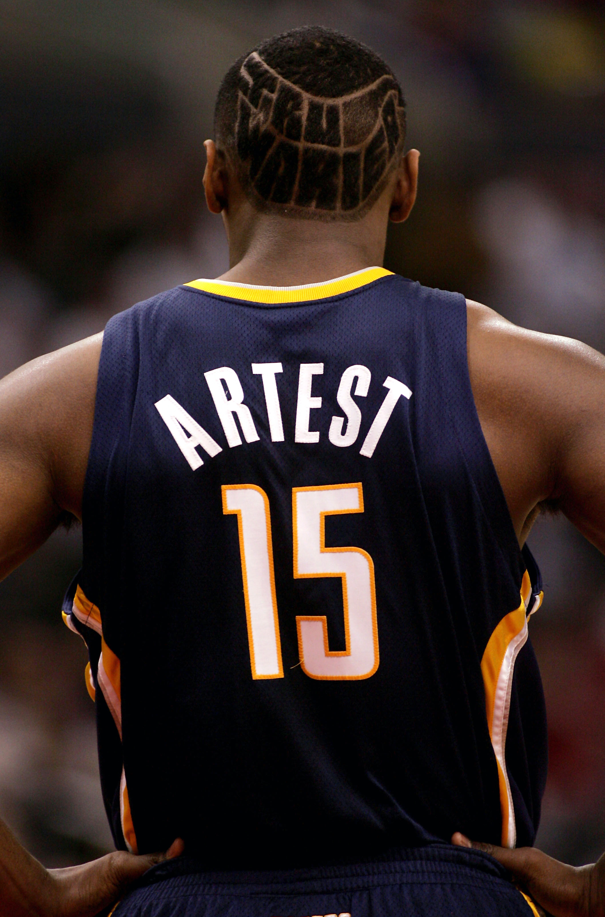 LOS ANGELES - NOVEMBER 27:   Ron Artest #15 of the Indiana Pacers looks on during the game with the Los Angeles Clippers on November 27, 2005 at Staples Center in Los Angeles, California. The Pacers won 97-92. NOTE TO USER: User expressly acknowledges and