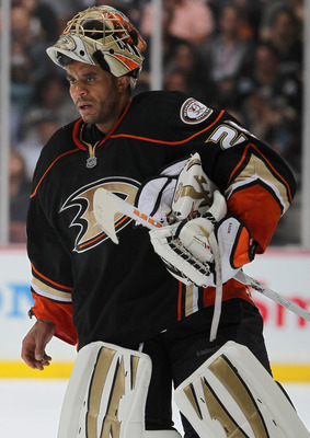 ANAHEIM, CA - APRIL 15:  Goaltender Ray Emery #29 of the Anaheim Ducks looks on against the Nashville Predators in Game Two of the Western Conference Quarterfinals during the 2011 NHL Stanley Cup Playoffs at Honda Center on April 15, 2011 in Anaheim, Cali