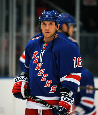 NEW YORK - NOVEMBER 22: Sean Avery #16 of the New York Rangers in action during a game against the Calgary Flames on November 22, 2010 at Madison Square Garden in New York City.  (Photo by Lou Capozzola/Getty Images)