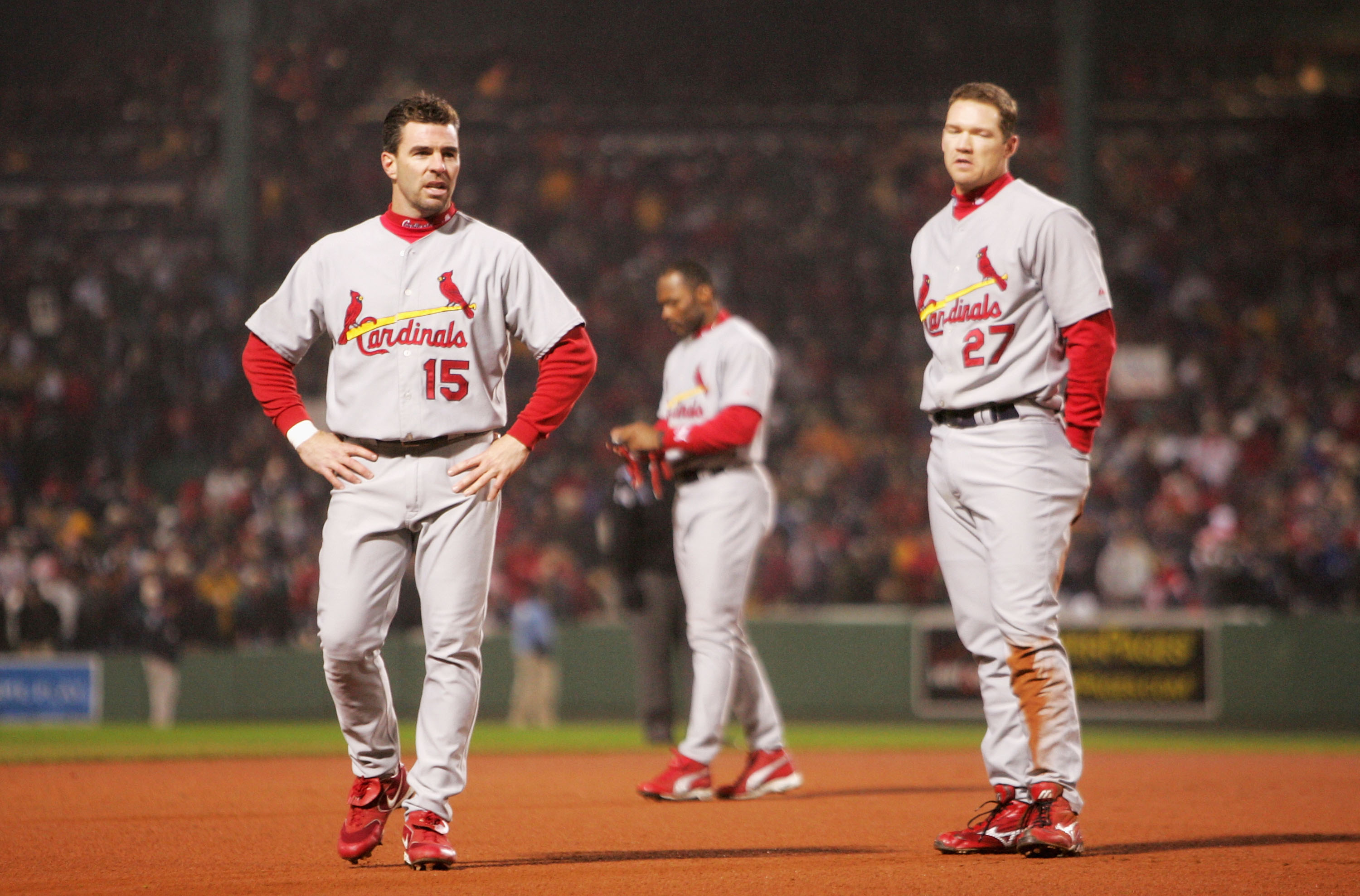 St. Louis Cardinals Jim Edmonds watches his two run home run leave the park  for the lead in the seventh inning at Busch Stadium in St. Louis on August  22, 2007. St.