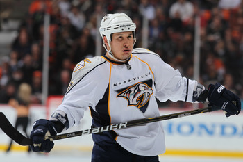 ANAHEIM, CA - APRIL 13:  Jordin Tootoo #22 of the Nashville Predators looks on against the Anaheim Ducks in Game One of the Western Conference Quarterfinals during the 2011 NHL Stanley Cup Playoffs at Honda Center on April 13, 2011 in Anaheim, California.