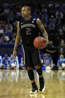 CHARLOTTE, NC - MARCH 20:  Isaiah Thomas #2 of the Washington Huskies moves the ball while taking on the North Carolina Tar Heels during the third round of the 2011 NCAA men's basketball tournament at Time Warner Cable Arena on March 20, 2011 in Charlotte