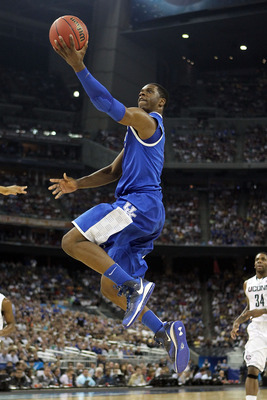 HOUSTON, TX - APRIL 02:  Terrence Jones #3 of the Kentucky Wildcats goes to the hoop against the Connecticut Huskies during the National Semifinal game of the 2011 NCAA Division I Men's Basketball Championship at Reliant Stadium on April 2, 2011 in Housto