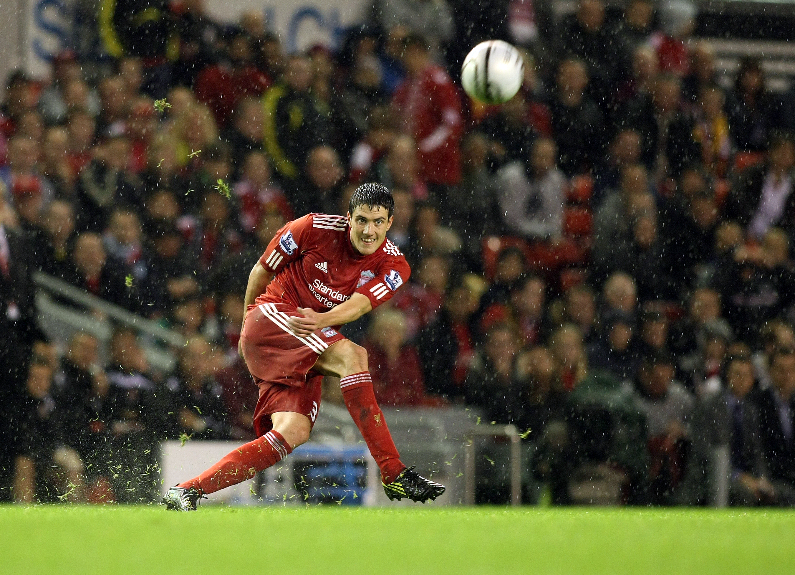 LIVERPOOL, ENGLAND - SEPTEMBER 22:  Martin Kelly of Liverpool in action during the Carling Cup Third Round match between Liverpool and Northampton Town at Anfield on September 22, 2010 in Liverpool, England. (Photo by Pete Norton/Getty Images)