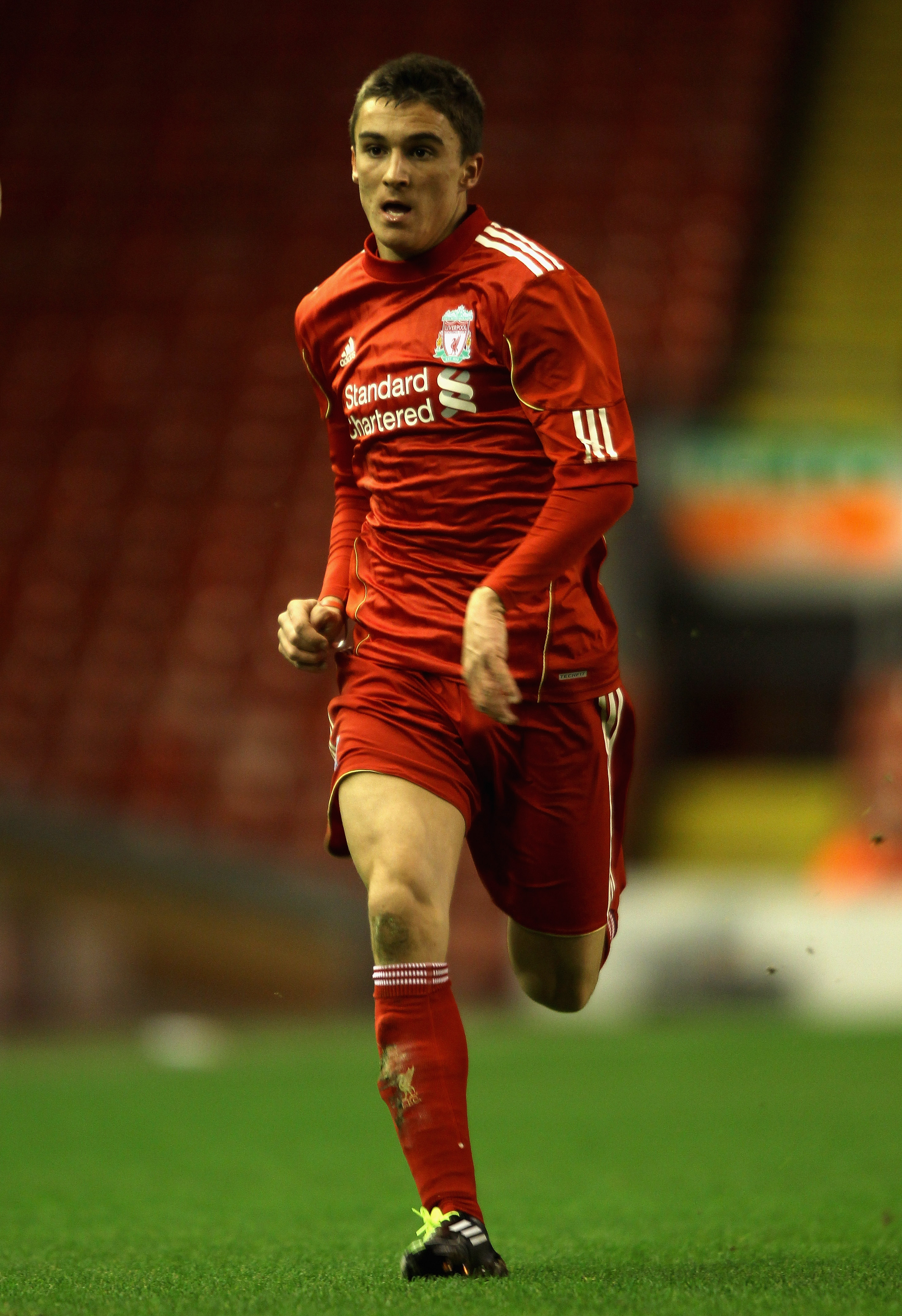 LIVERPOOL, ENGLAND - FEBRUARY 14: Adam Morgan of Liverpool in action during the FA Youth Cup match between Liverpool and Southend United at Anfield on February 14, 2011 in Liverpool, England.  (Photo by Clive Brunskill/Getty Images)