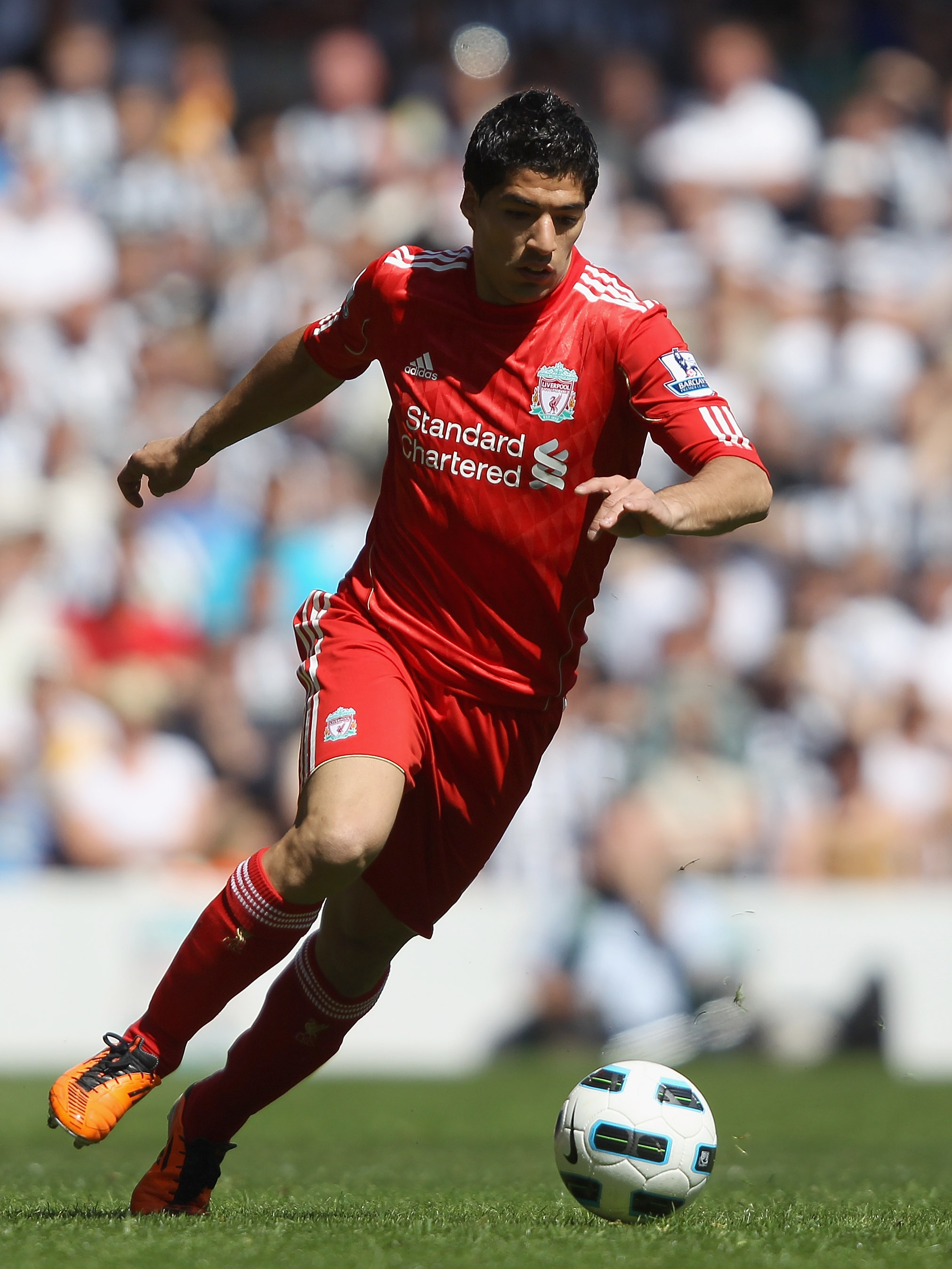 LIVERPOOL, ENGLAND - MAY 01:  Luis Suarez of Liverpool in action during the Barclays Premier League match between Liverpool  and Newcastle United at Anfield on May 1, 2011 in Liverpool, England.  (Photo by Clive Brunskill/Getty Images)
