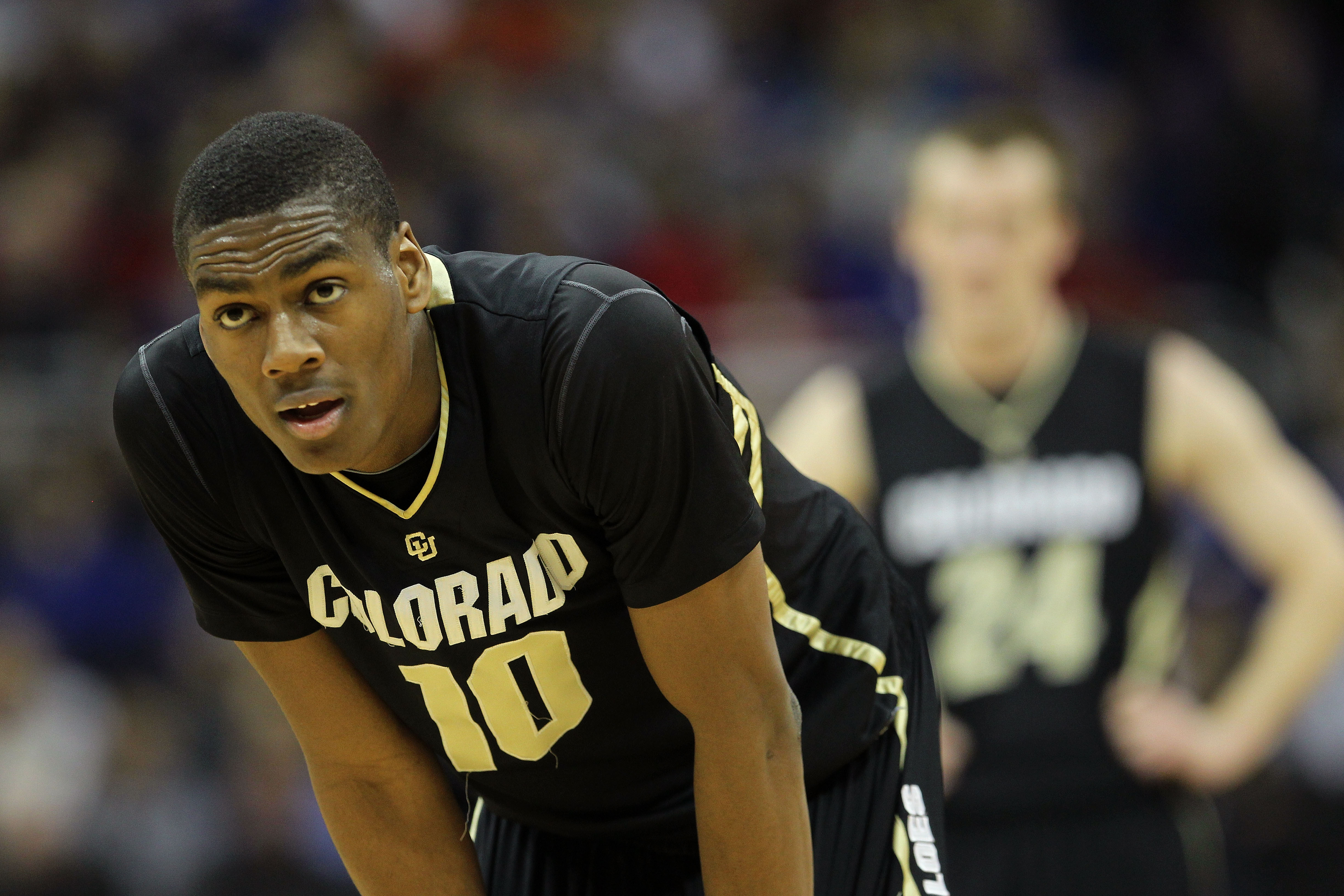 KANSAS CITY, MO - MARCH 10:  Alec Burks #10 of the Colorado Buffaloes stands on the court against the Kansas State Wildcats during their quarterfinal game in the 2011 Phillips 66 Big 12 Men's Basketball Tournament at Sprint Center on March 10, 2011 in Kan
