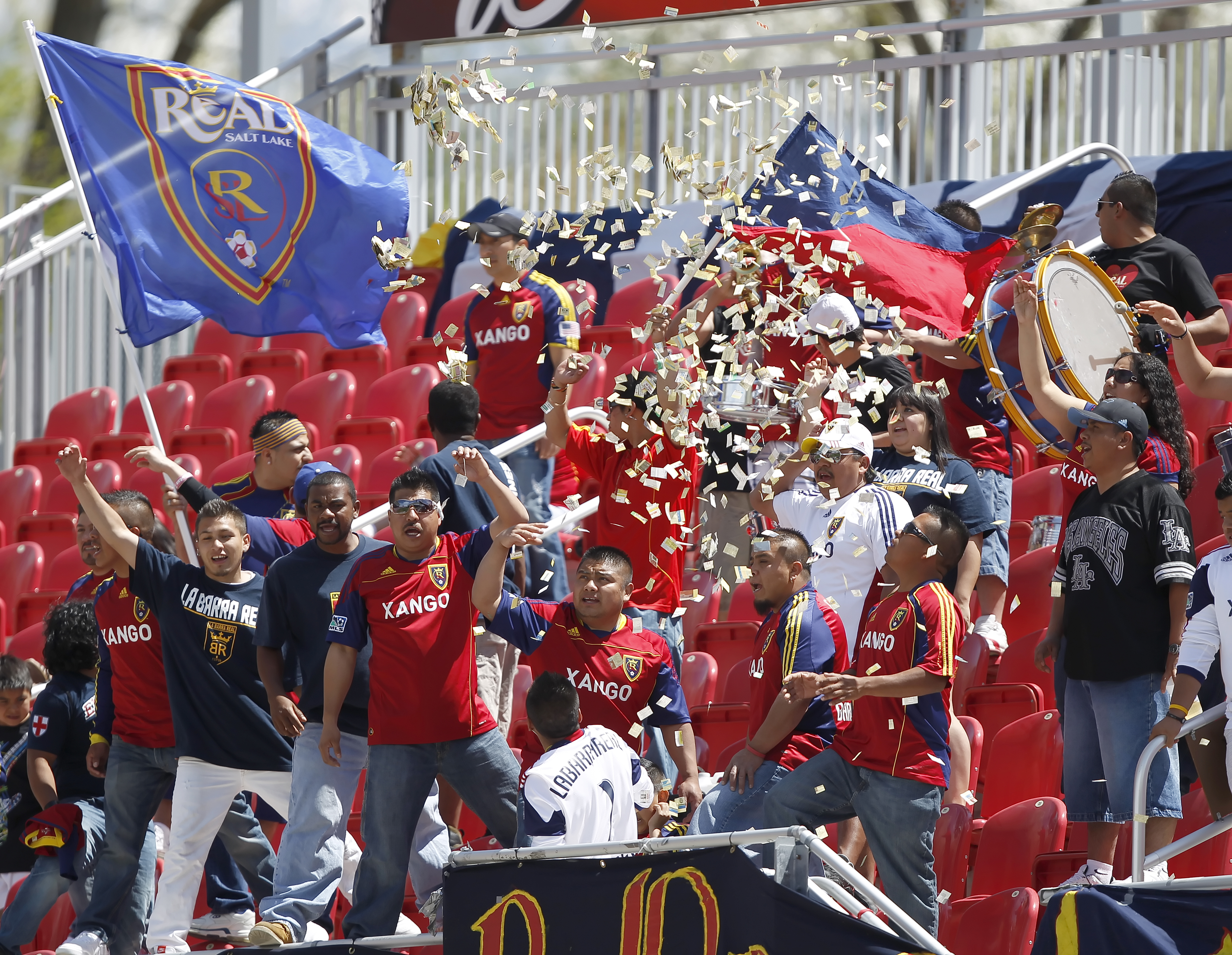 SANDY, UT - MAY 7: Fans of Real Salt Lake cheer during a game against Chivas USA during the first half of an MLS soccer game May 7, 2011 at Rio Tinto Stadium in Sandy, Utah. Real beat Chivas 1-0. (Photo by George Frey/Getty Images)