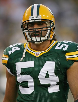 GREEN BAY, WI - SEPTEMBER 13: Brandon Chillar #54 of the Green Bay Packers participates in warm-ups before a game against the Chicago Bears on September 13, 2009 at Lambeau Field in Green Bay, Wisconsin. The Packers defeated the Bears 21-15.  (Photo by Jo