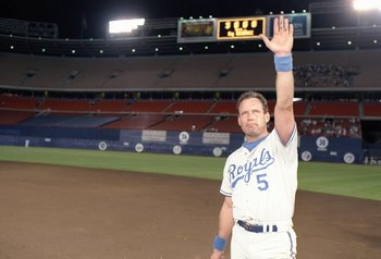 30 Sep 1992:  Infielder George Brett of the Kansas City Royals in action during a game against the California Angels at Anaheim Stadium in Anaheim, California. Mandatory Credit: Stephen Dunn  /Allsport