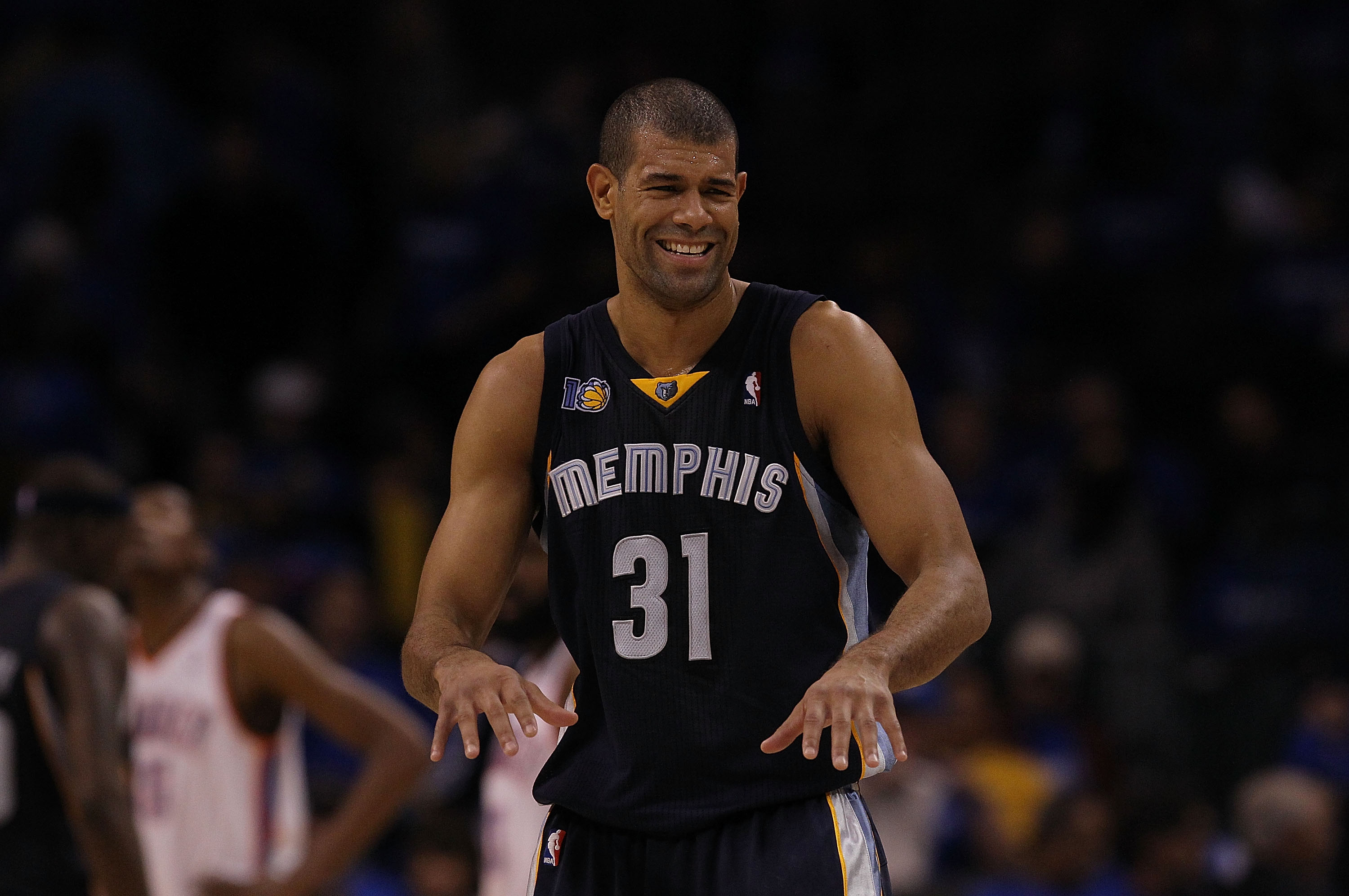 OKLAHOMA CITY, OK - MAY 01:  Forward Shane Battier #31 of the Memphis Grizzlies reacts during a 114-101 win against the Oklahoma City Thunder in Game One of the Western Conference Semifinals in the 2011 NBA Playoffs on May 1, 2011 at Oklahoma City Arena i