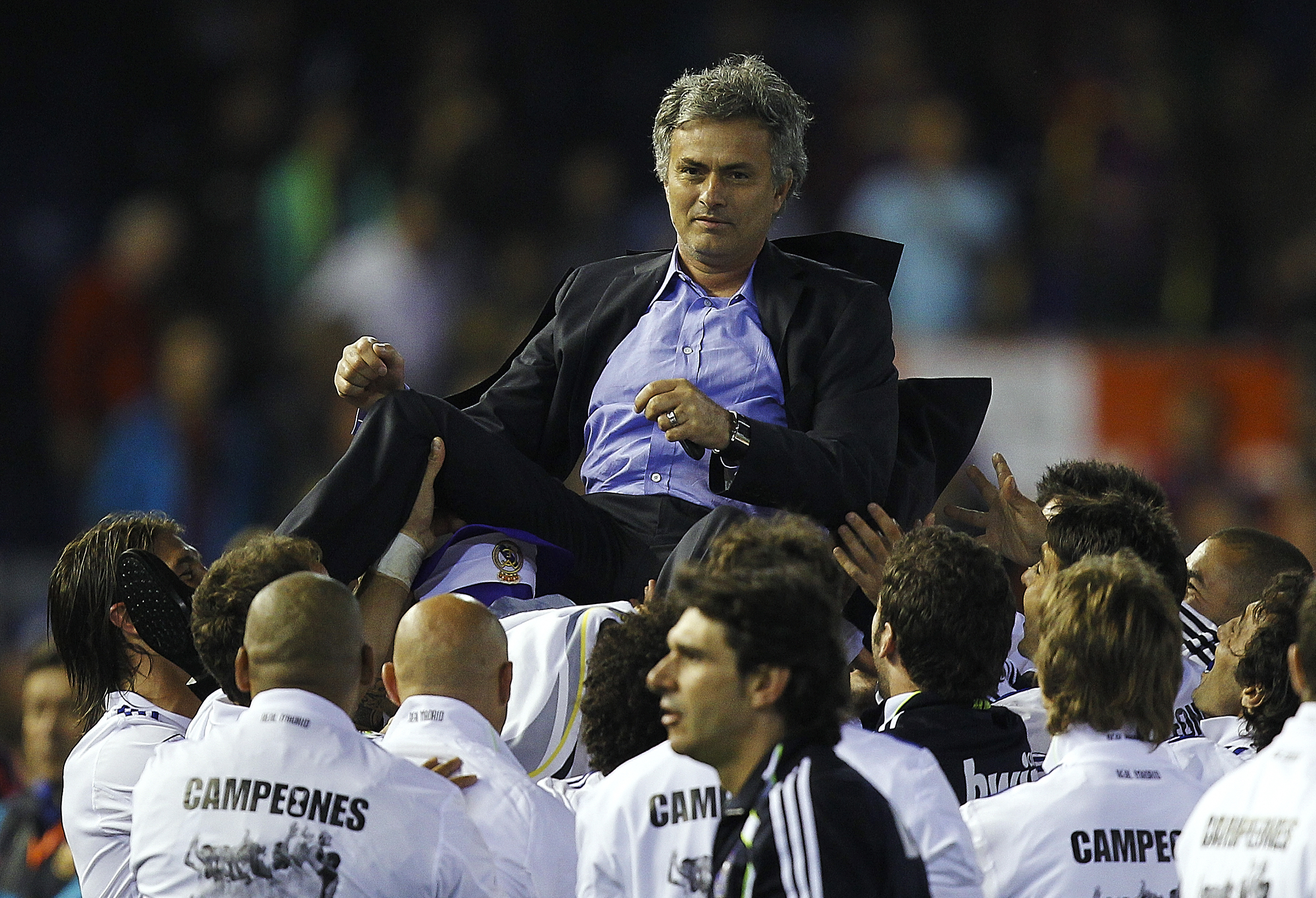 VALENCIA, BARCELONA - APRIL 20:  Head Coach Jose Mourinho of Real Madrid celebrates after the Copa del Rey final match between Real Madrid and Barcelona at Estadio Mestalla on April 20, 2011 in Valencia, Spain. Real Madrid won 1-0.  (Photo by Manuel Queim