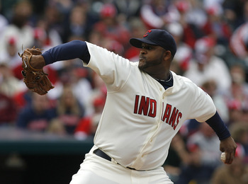 CLEVELAND - MARCH 31:  Pitcher C.C. Sabathia #52 of the Cleveland Indians pitches during the first inning of their Opening Day game against the Chicago White Sox on March 31, 2008 at Progressive Field in Cleveland, Ohio.  (Photo by Matt Sullivan/Getty Ima