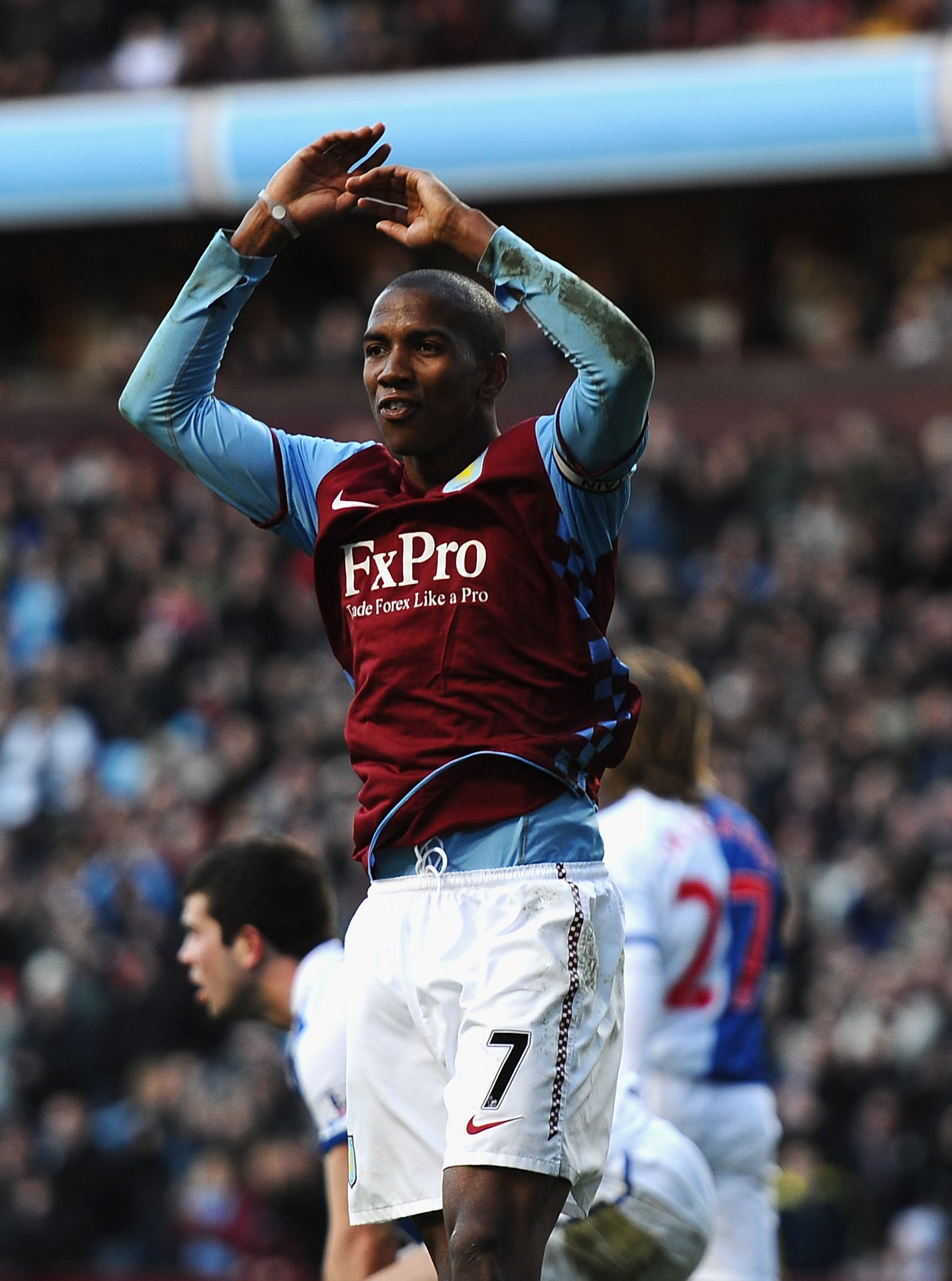 BIRMINGHAM, ENGLAND - FEBRUARY 26:  Ashley Young of Aston Villa celebrates his second goal during the Barclays Premier League match between Aston Villa and Blackburn Rovers at Villa Park on February 26, 2011 in Birmingham, England.  (Photo by Laurence Gri