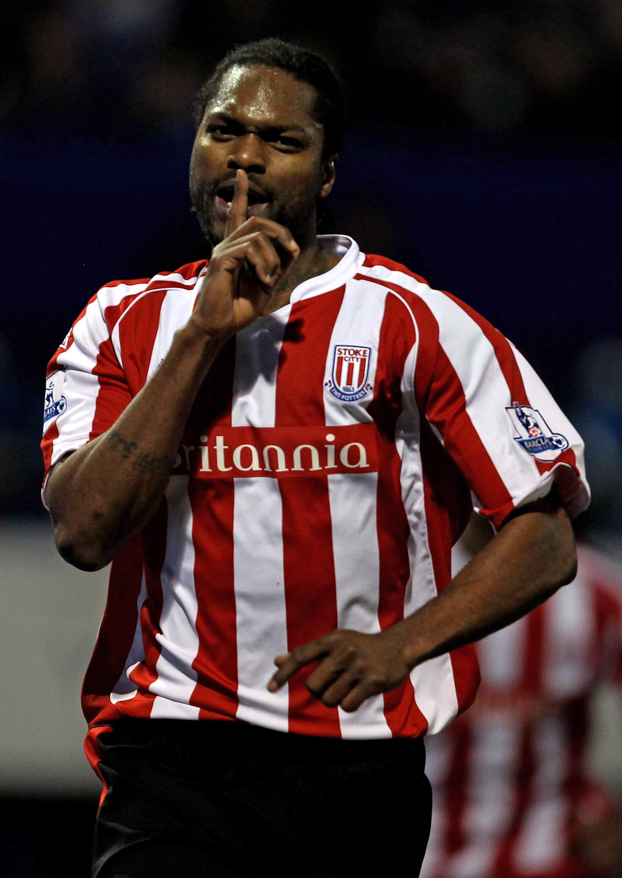 PORTSMOUTH, ENGLAND - FEBRUARY 20:  Salif Diao of Stoke City celebrates scoring the winning goal during the Barclays Premier League match between Portsmouth and Stoke City at Fratton Park on February 20, 2010 in Portsmouth, England.  (Photo by Bryn Lennon