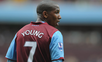 BIRMINGHAM, ENGLAND - MAY 07:  Ashley Young of Villa looks on during the Barclays Premier League match between Aston Villa and Wigan Athletic on May 7, 2011 in Birmingham, England.  (Photo by Michael Regan/Getty Images)