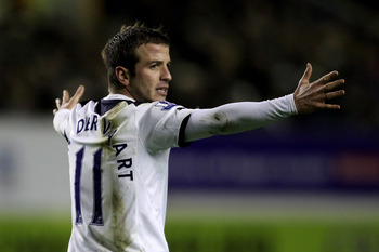 LIVERPOOL, ENGLAND - JANUARY 05:  Rafael Van der Vaart of Tottenham Hotspur reacts  during the Barclays Premier League match between Everton and Tottenham Hotspur at Goodison Park on January 5, 2011 in Liverpool, England.  (Photo by Alex Livesey/Getty Ima