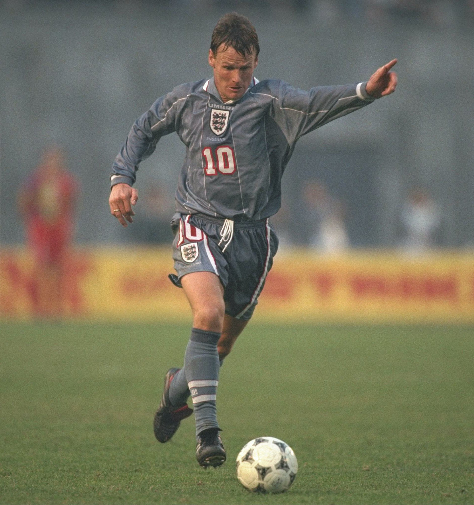 9 Nov 1996:  Teddy Sheringham of England in action during the world cup qualifier between Georgia and England Tbilisi, Georgia. Mandatory Credit: Clive Brunskill/Allsport