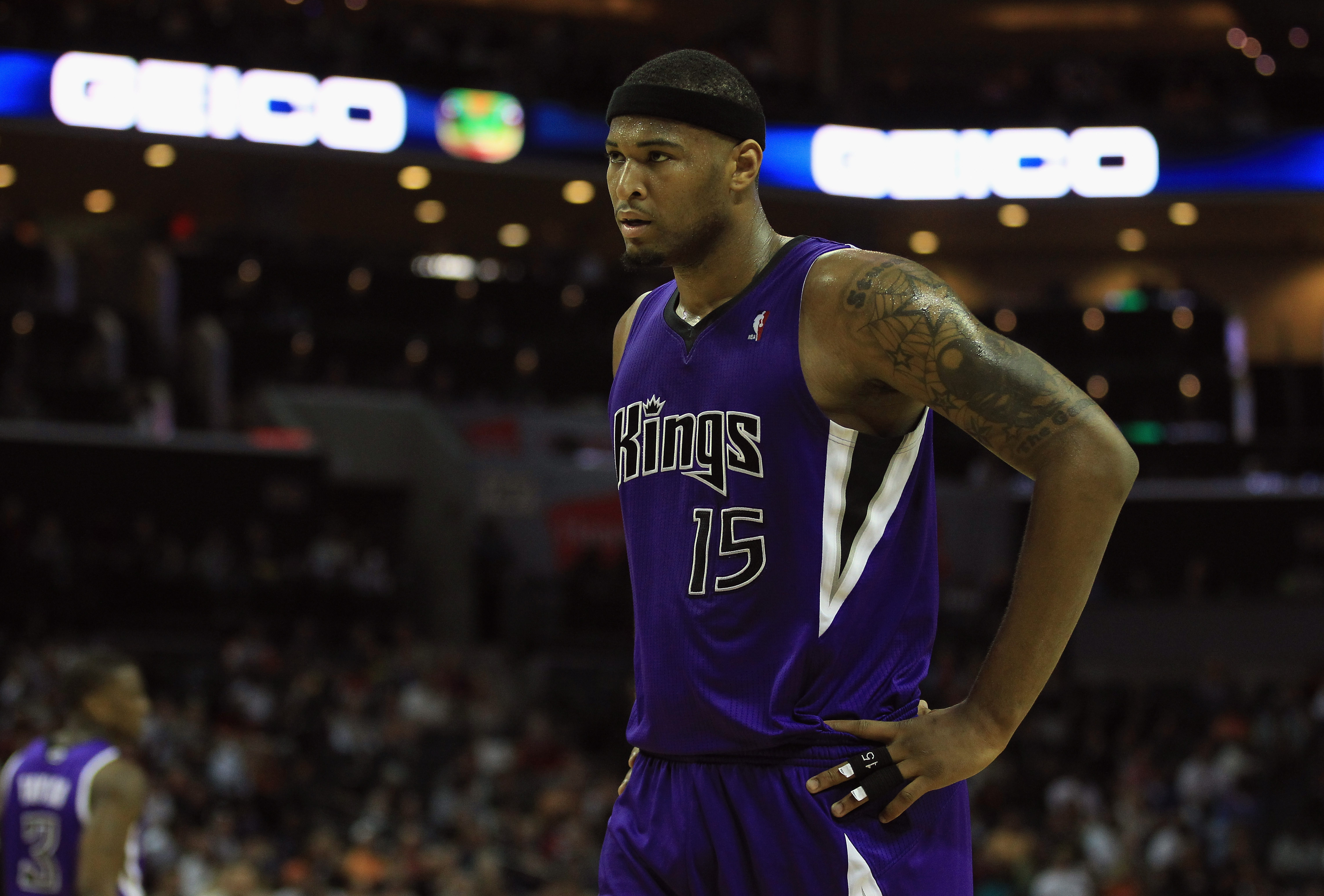 CHARLOTTE, NC - FEBRUARY 25:  DeMarcus Cousins #15 of the Sacramento Kings reacts to a call against the Charlotte Bobcats during their game at Time Warner Cable Arena on February 25, 2011 in Charlotte, North Carolina. NOTE TO USER: User expressly acknowle