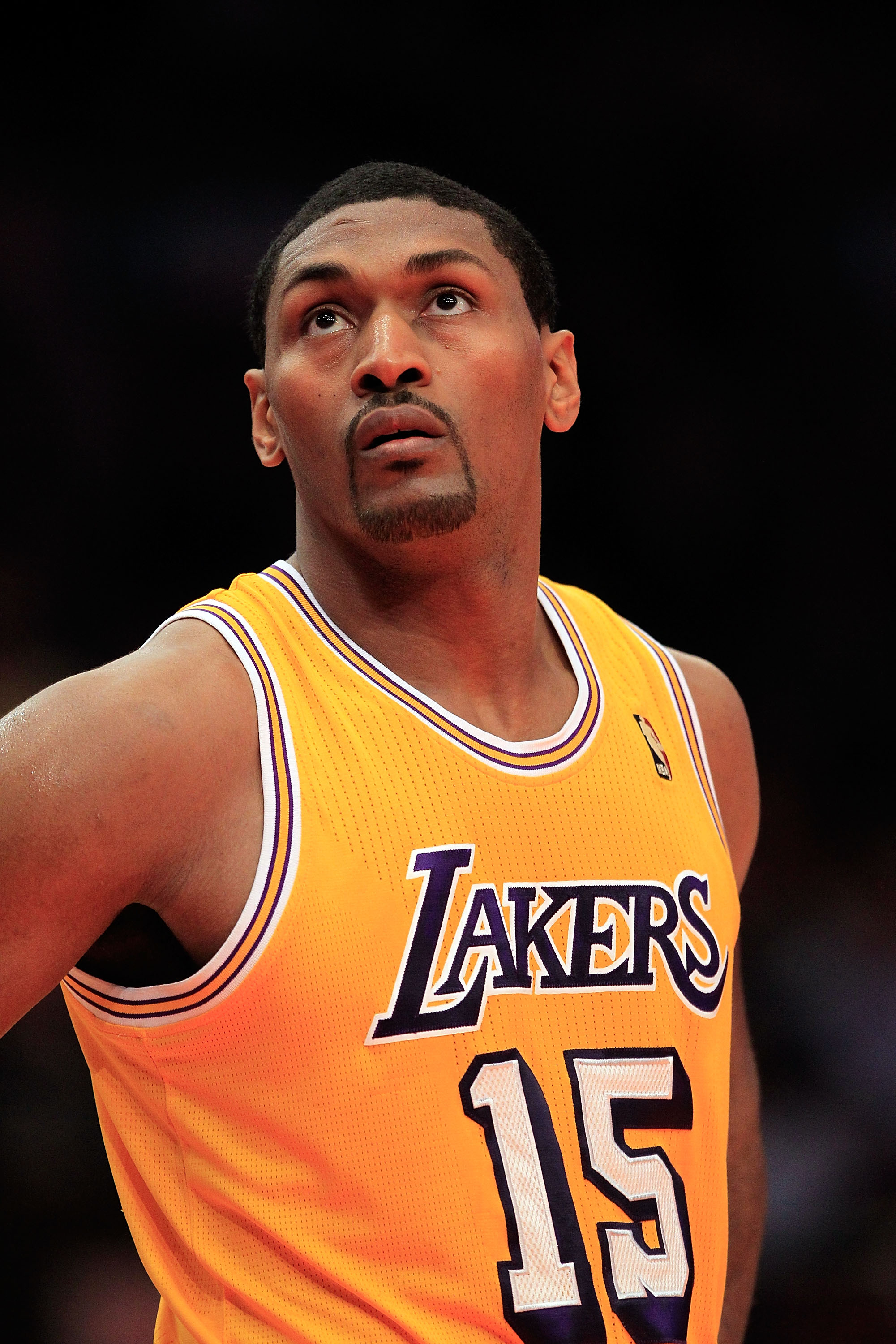 NEW YORK, NY - FEBRUARY 11: Ron Artest #15 of the Los Angeles Lakers on the court against the New York Knicks at Madison Square Garden on February 11, 2011 in New York City. NOTE TO USER: User expressly acknowledges and agrees that, by downloading and/or