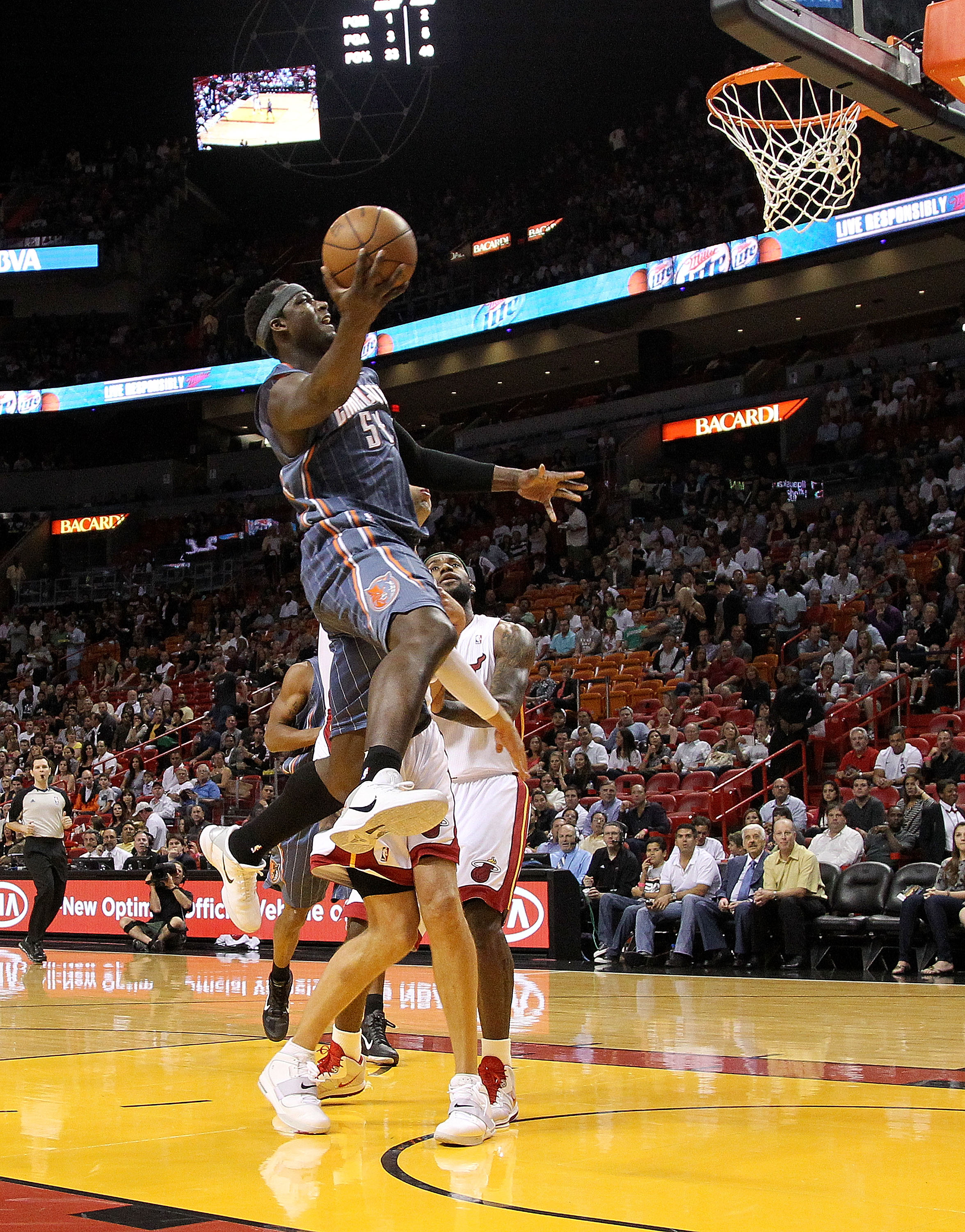 MIAMI, FL - APRIL 08:  Kwame Brown #54 of the Charlotte Bobcats drives to the lane during a game against the Miami Heat at American Airlines Arena on April 8, 2011 in Miami, Florida. NOTE TO USER: User expressly acknowledges and agrees that, by downloadin