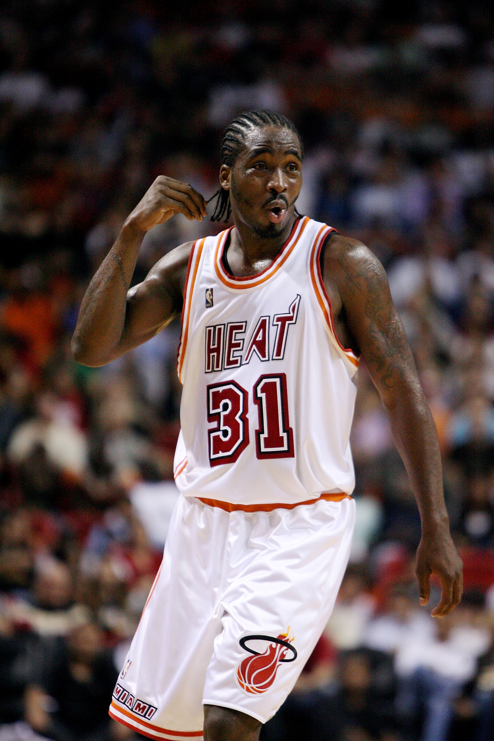 MIAMI - DECEMBER 22:  Ricky Davis #31 of the Miami Heat celebrates after a play against the Utah Jazz at American Airlines Arena December 22, 2007 in Miami, Florida. The Heat defeated the Jazz 104-102. NOTE TO USER: User expressly acknowledges and agrees