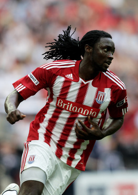 LONDON, ENGLAND - APRIL 17:  Kenwyne Jones of Stoke celebrates scoring their third goal during the FA Cup sponsored by E.ON semi final match between Bolton Wanderers and Stoke City at Wembley Stadium on April 17, 2011 in London, England.  (Photo by Ross K