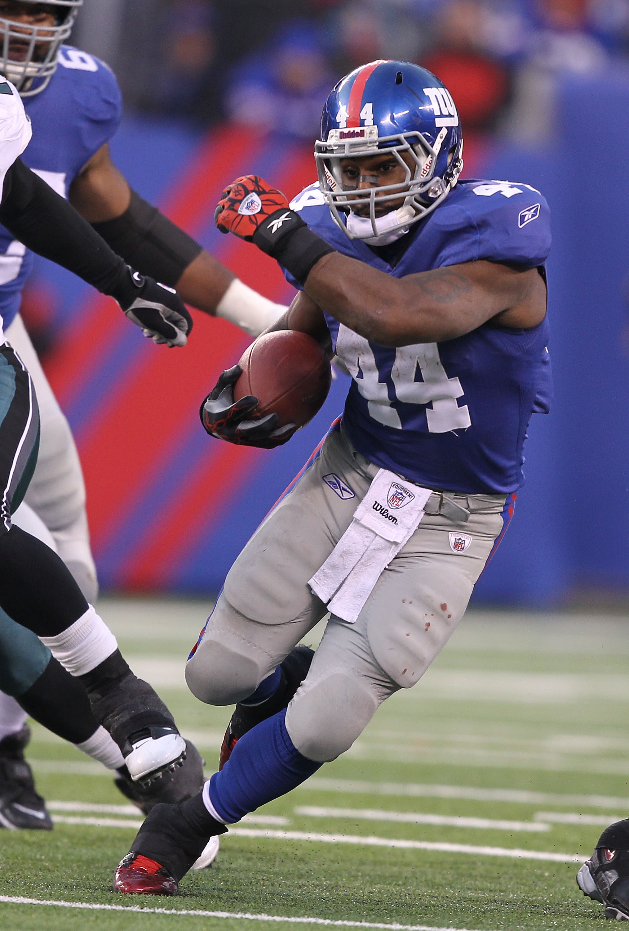 Philadelphia Eagles Brian Westbrook jumps over the pile and into the  endzone for a 1 yard touchdown late in the 2nd quarter at Giants Stadium in  East Rutherford, New Jersey on December