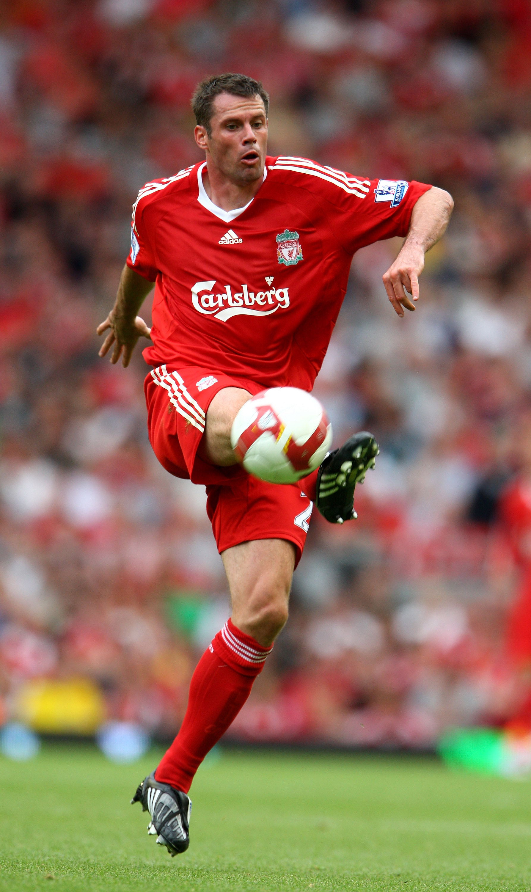 LIVERPOOL, UNITED KINGDOM - AUGUST 23:  Jamie Carragher of Liverpool during the Barclays Premier League match between Liverpool and Middlesbrough at Anfield on August 23, 2008 in Liverpool, England  (Photo by Phil Cole/Getty Images)