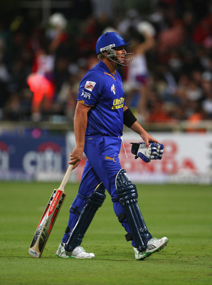 CAPE TOWN, SOUTH AFRICA - APRIL 18: Shane Warne of Rajasthan walks off after his dismissal during the IPL T20 match between Rajasthan Royals and Royal Challengers Bangalore at Newlands Cricket Ground on April 18, 2009 in Cape Town, South Africa. (Photo