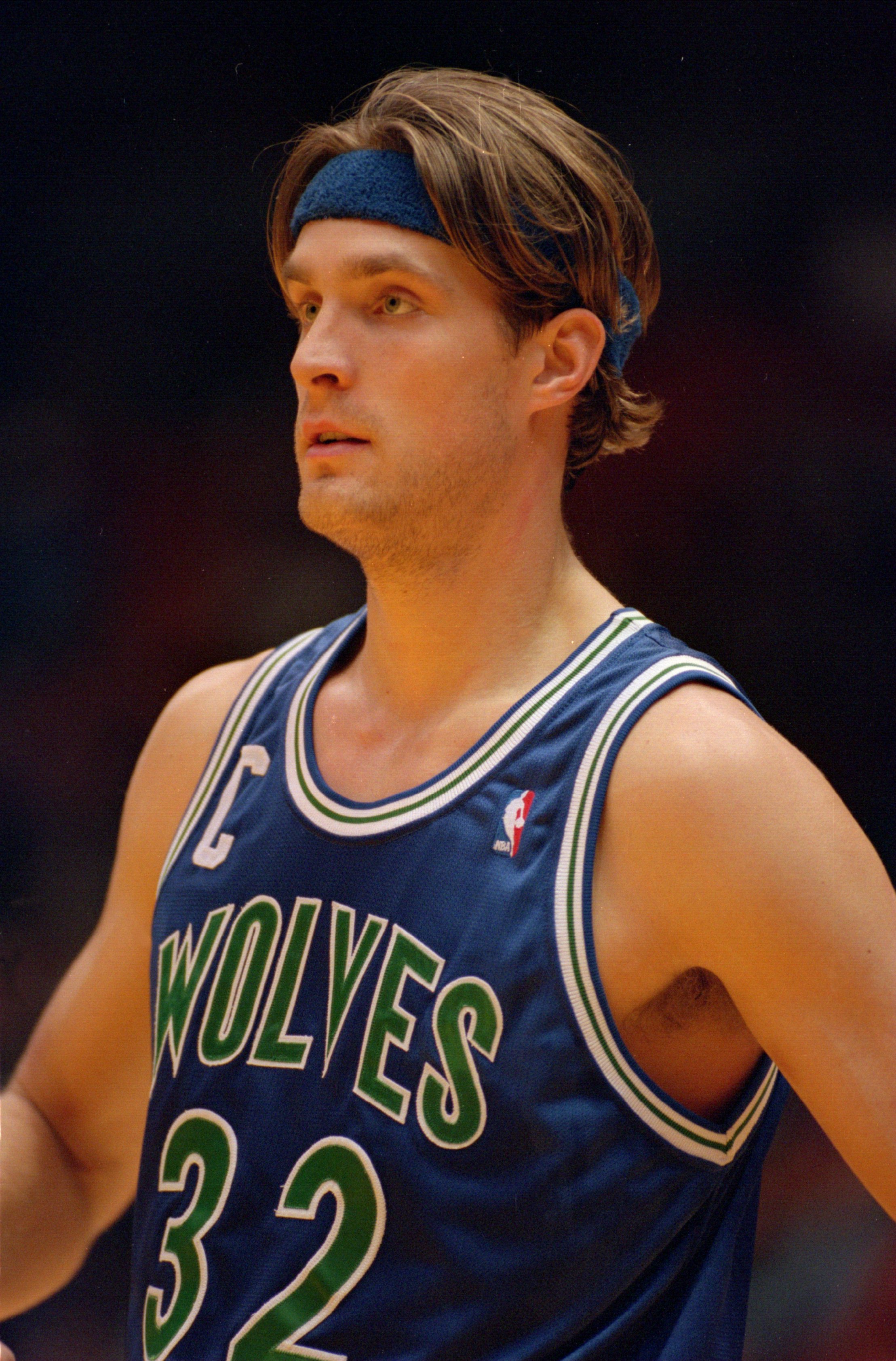 5 Dec 1993: Center Christian Laettner of the Minnesota Timberwolves relaxes on the court during of break in the action of the Timberwolves 101-99 loss to the Los Angeles Lakers at the Great Western Forum in Inglewood, California.