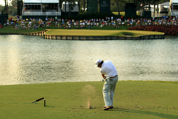 PONTE VEDRA BEACH, FL - MAY 12:  Phil Mickelson hits his tee shot on the 17th hole during the first round of THE PLAYERS Championship held at THE PLAYERS Stadium course at TPC Sawgrass on May 12, 2011 in Ponte Vedra Beach, Florida.  (Photo by Streeter Lec