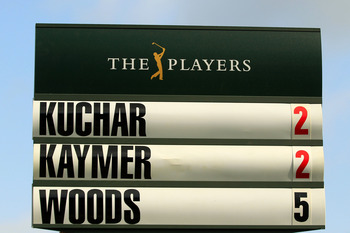 PONTE VEDRA BEACH, FL - MAY 12:  A standard is seen on the eighth hole with Matt Kuchar, Martin Kaymer of Germany and Tiger Woods' score during the first round of THE PLAYERS Championship held at THE PLAYERS Stadium course at TPC Sawgrass on May 12, 2011 