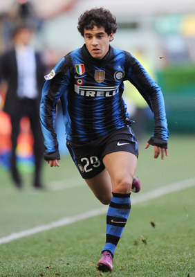 MILAN, ITALY - MARCH 20:  Coutinho of Inter Milan in action during the Serie A match between FC Internazionale Milano and Lecce at Stadio Giuseppe Meazza on March 20, 2011 in Milan, Italy.  (Photo by Tullio M. Puglia/Getty Images)