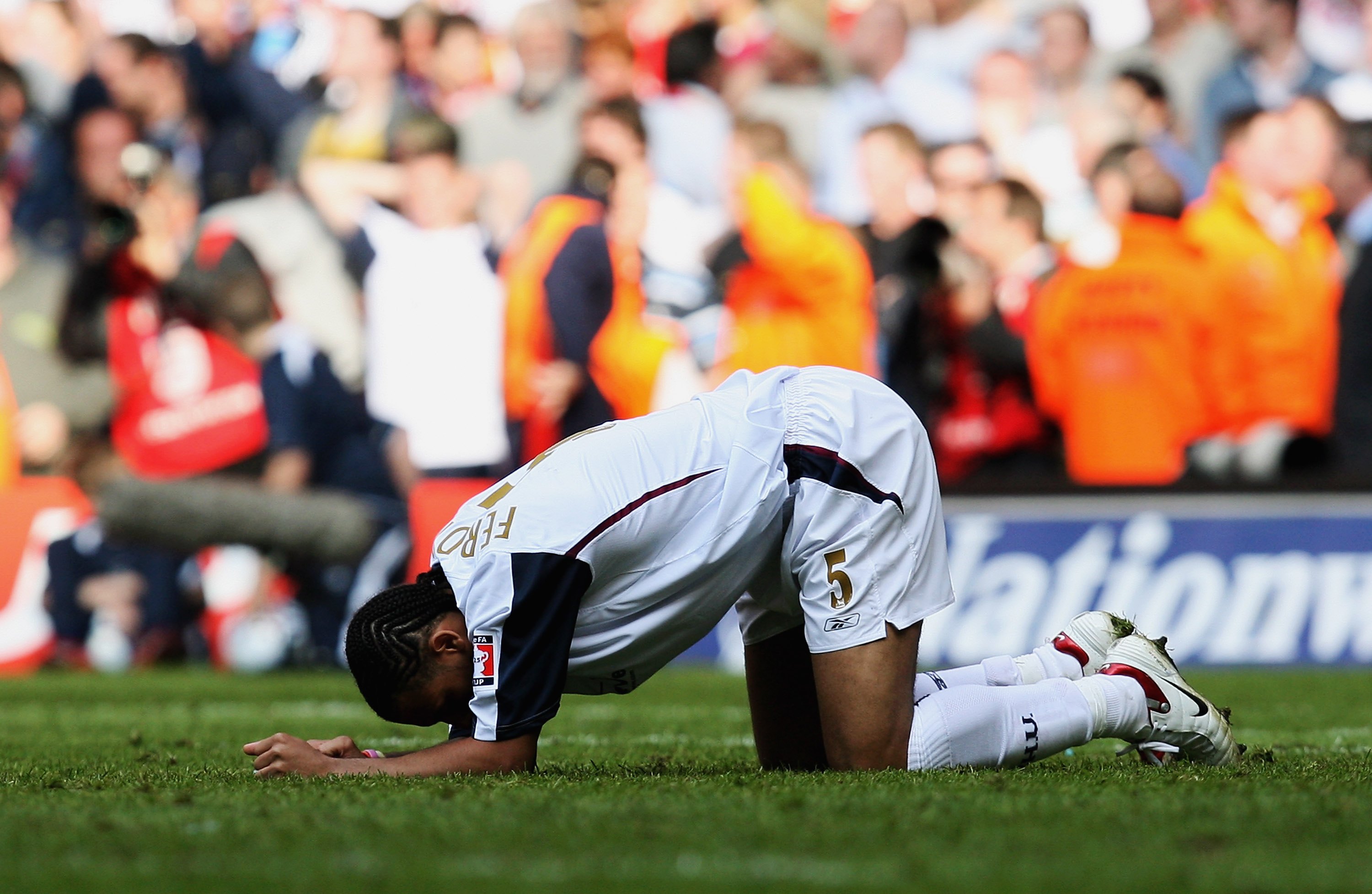 CARDIFF, UNITED KINGDOM - MAY 13:  Anton Ferdinand of West Ham United is distraught after missing his penalty during the shoot out at the end of the FA Cup Final match between Liverpool and West Ham United at the Millennium Stadium on May 13, 2006 in Card