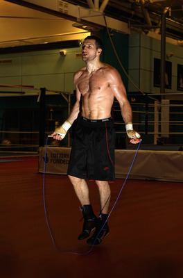 SHEFFIELD, ENGLAND - NOVEMBER 17:  Carl Froch works out with a skipping rope during a media training day ahead of his Super Six fight against Arthur Abraham at the English Institute of Sport on November 17, 2010 in Sheffield, England.  (Photo by Alex Live