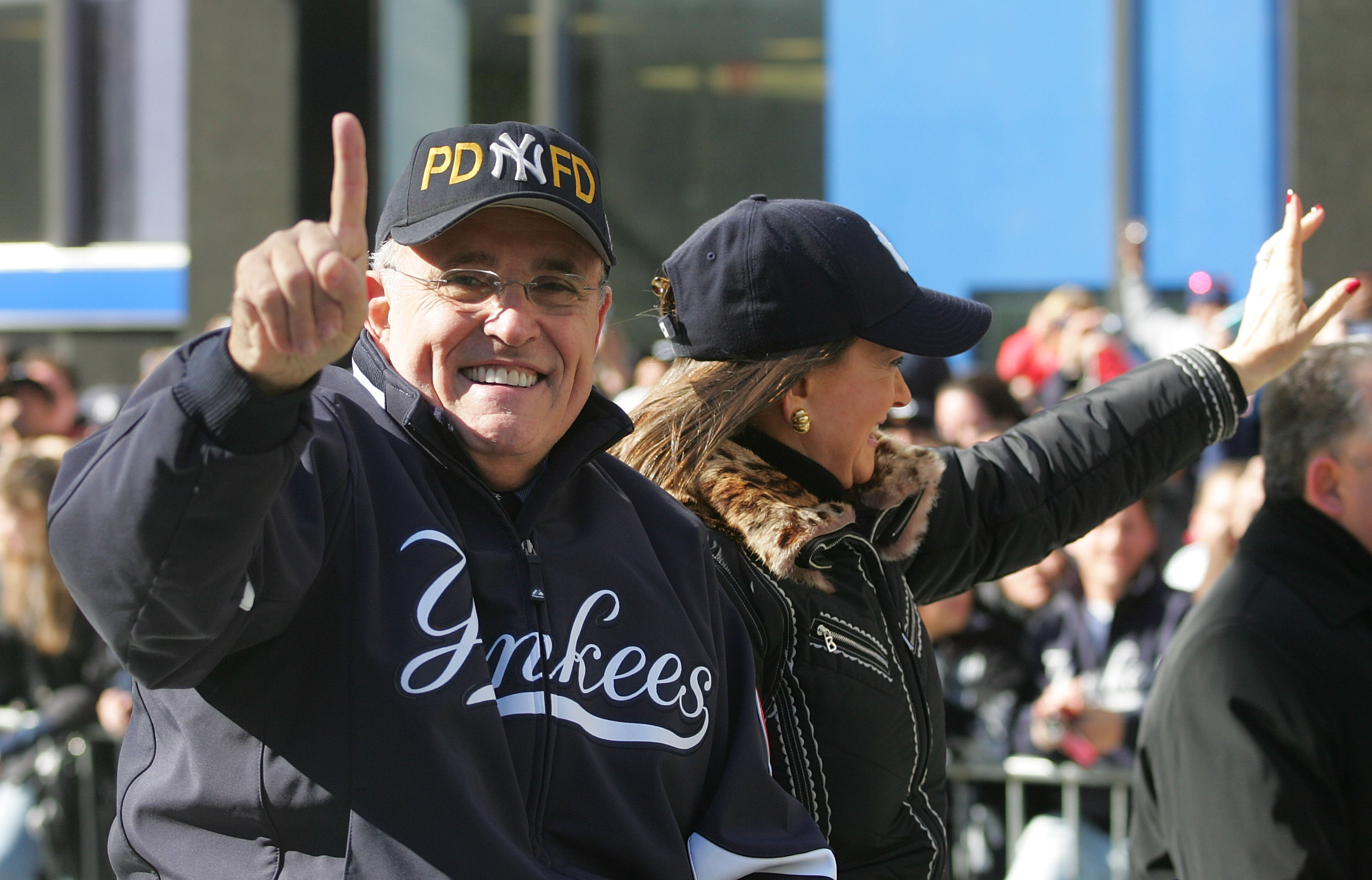 NEW YORK - NOVEMBER 06:  Former New York City Mayor Rudy Giuliani celebrates during the New York Yankees World Series Victory Parade on November 6, 2009 in New York, New York.  (Photo by Jared Wickerham/Getty Images)