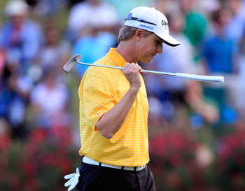 PONTE VEDRA BEACH, FL - MAY 15:  David Toms reacts after missing a par putt on the first playoff hole during the final round of THE PLAYERS Championship held at THE PLAYERS Stadium course at TPC Sawgrass on May 15, 2011 in Ponte Vedra Beach, Florida.  (Ph