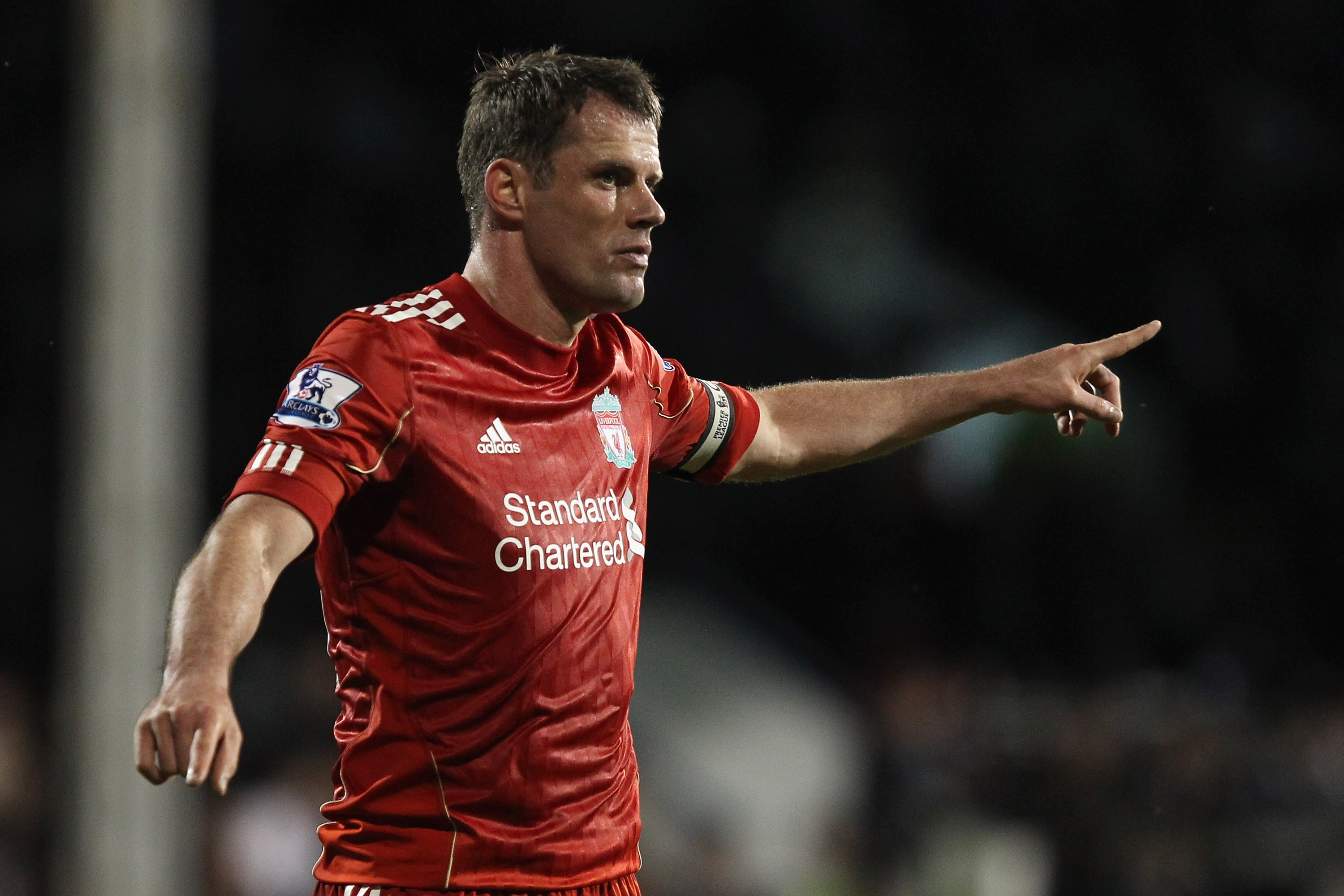 LONDON, ENGLAND - MAY 09:  Jamie Carragher of Liverpool gives instructions during the Barclays Premier League match between Fulham and Liverpool at Craven Cottage on May 9, 2011 in London, England.  (Photo by Scott Heavey/Getty Images)