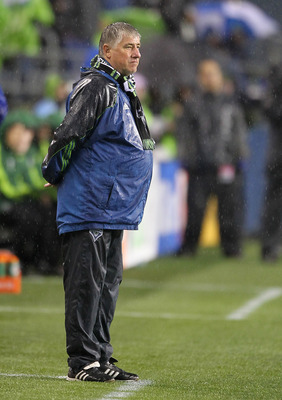 SEATTLE - MAY 14:  Head coach Sigi Schmid of the Seattle Sounders FC looks on during the game against the Portland Timbers at Qwest Field on May 14, 2011 in Seattle, Washington. The Sounders and Timbers played to a 1-1 tie. (Photo by Otto Greule Jr/Getty 