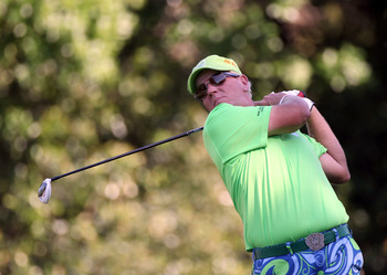 PALM HARBOR, FL - MARCH 17:  John Daly plays a shot on the 9th hole during the first round of the Transitions Championship at Innisbrook Resort and Golf Club on March 17, 2011 in Palm Harbor, Florida.  (Photo by Sam Greenwood/Getty Images)
