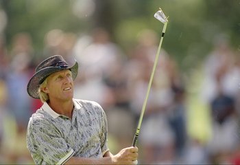23 Aug 1997:  Greg Norman watches his shot on the third hole during the NEC World Series in Akron, Ohio. Mandatory Credit: Jamie Squire  /Allsport